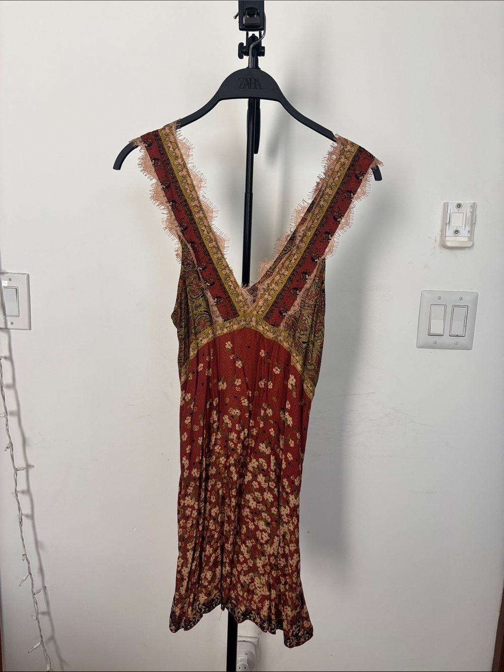 Free People Rust Floral V-Neck Mini Dress